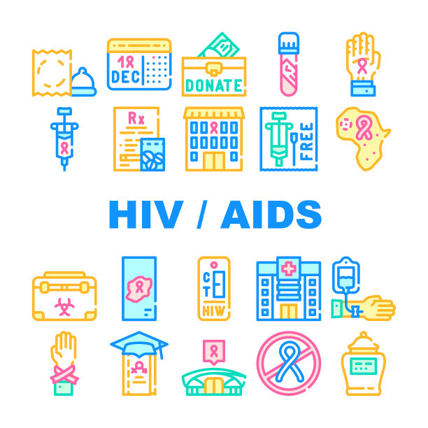 艾滋病毒和艾滋病疾病收集图标设置矢量图片下载