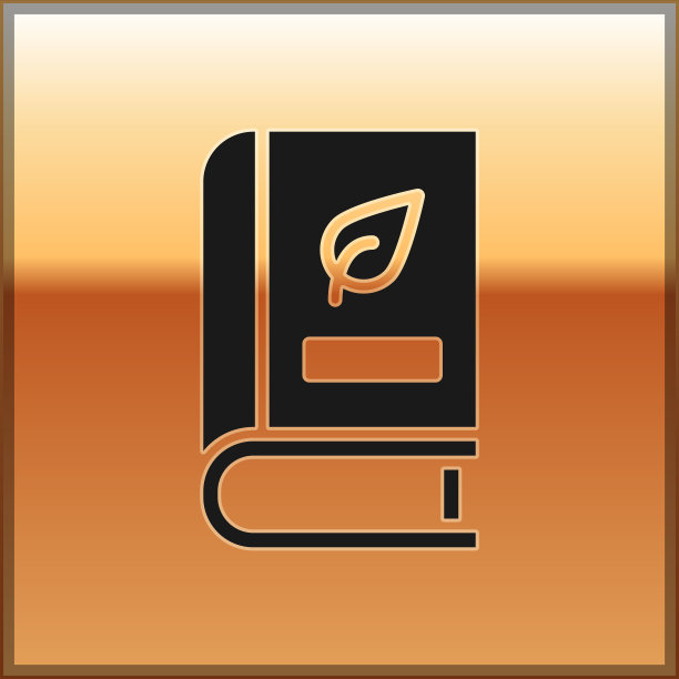 黑色医学书籍与叶子图标孤立上的黄金图片下载