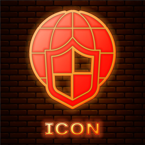 发光的霓虹灯盾与世界地球仪图标隔离图片下载