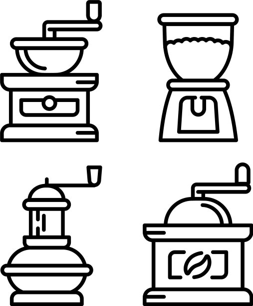咖啡研磨机图标设置轮廓风格图片下载