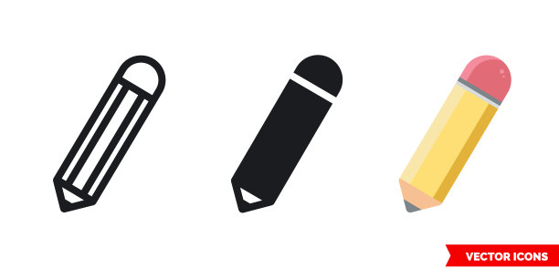 铅笔图标3种类型的孤立符号图片下载