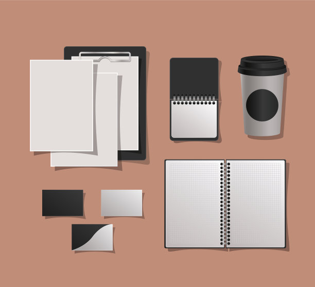 模型笔记本，马克杯和卡片设计图片下载