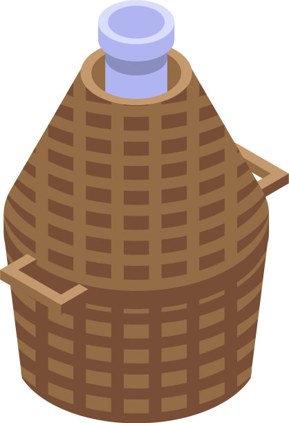 葡萄酒杯，篮子，瓶子图标等距风格图片下载