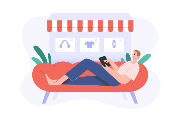 网上购物的家伙躺在沙发上冲浪图片下载