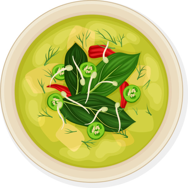 泰国主菜与绿芽汤俯视图图片下载