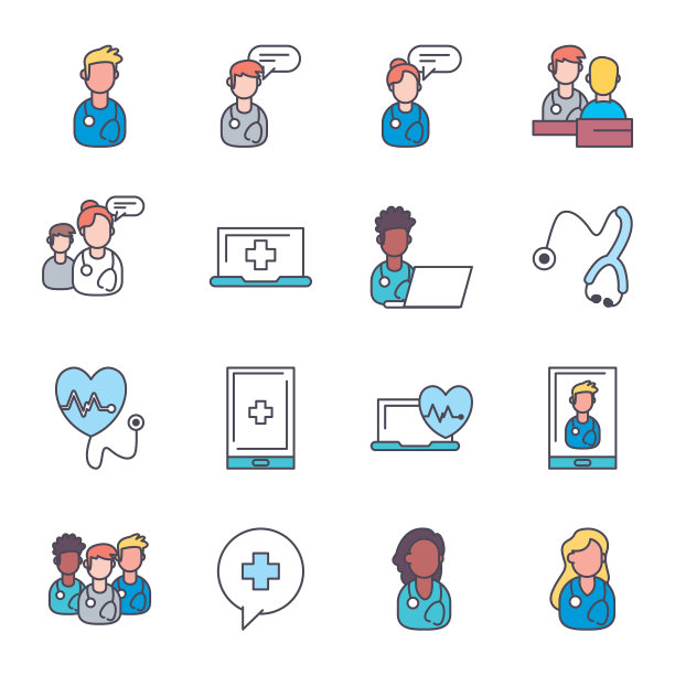 医生和医疗护理线和填充样式图标图片下载