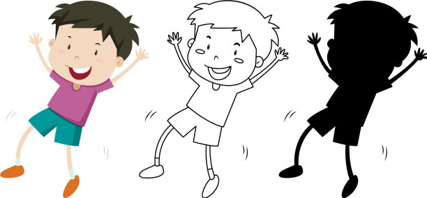 快乐的男孩和它的轮廓图片下载