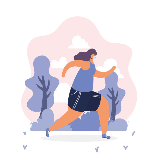 妇女戴着医用口罩在运动中跑步图片下载