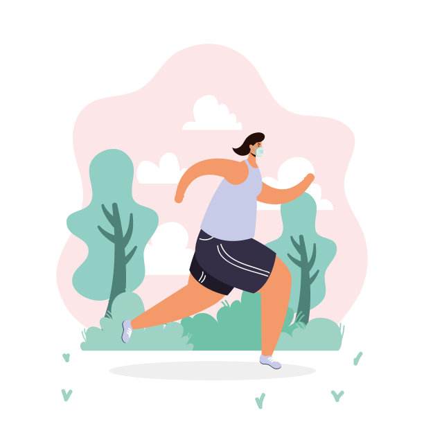 妇女戴着医用口罩在运动中跑步图片下载