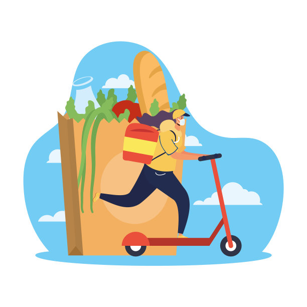 安全的食品递送女性工作人员与杂货图片下载