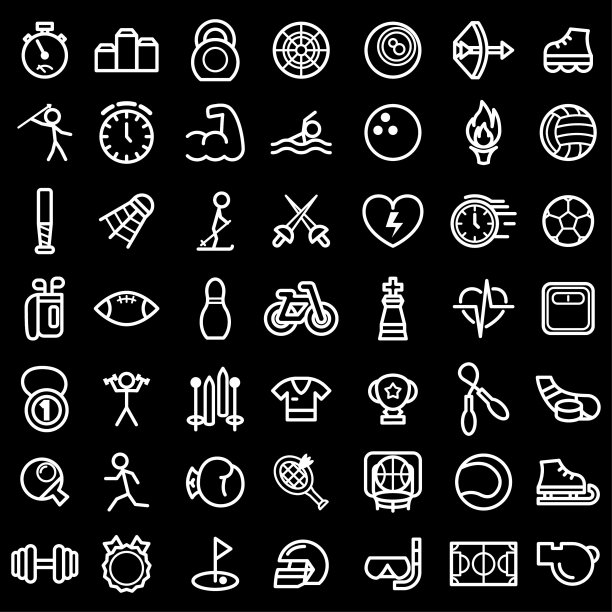 Set Abstract Doodle Elements Hand Drawn Collection运动棒球哑铃杯自行车奖章素描设计风格背景健康生活方式健身插图图片下载