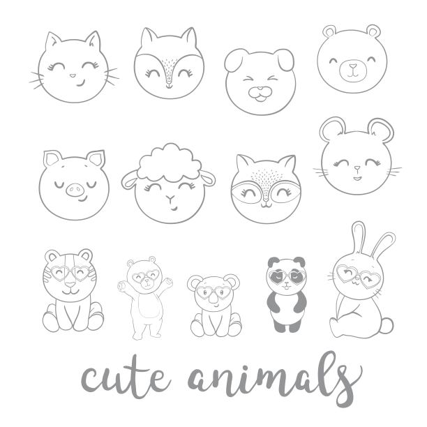 一组可爱的动物脸在有趣的眼镜和装饰元素。矢量图图片下载