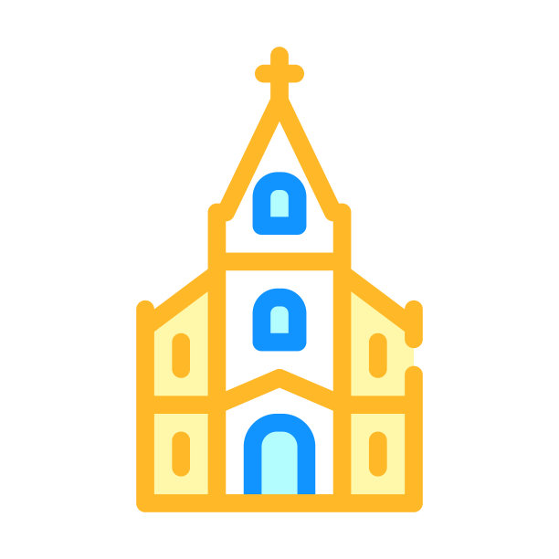 天主教寺庙颜色图标矢量插图图片下载
