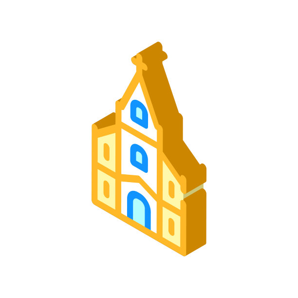 天主教寺庙等距图标矢量插图图片下载