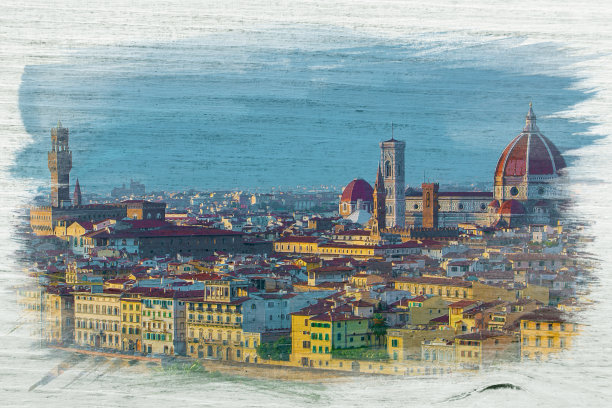 意大利佛罗伦萨日落，水彩画图片下载