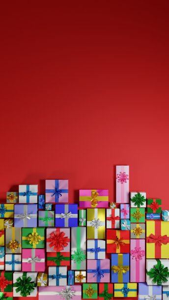 红色背景的礼品盒。平铺，自上而下垂直设计。数字3 d渲染。图片下载