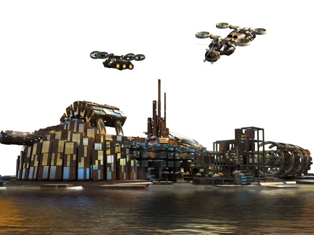 未来城市的天际线和无人机图片下载