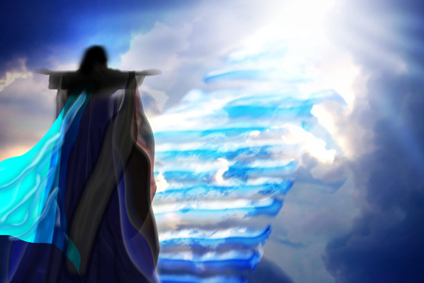 耶稣基督带着通往天堂的阶梯。图片下载