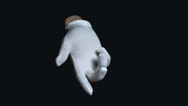 戴着白手套的手孤立在黑色背景上图片下载