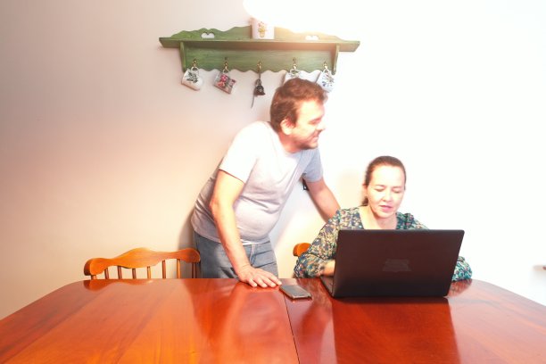 夫妇在家里用电脑工作图片下载