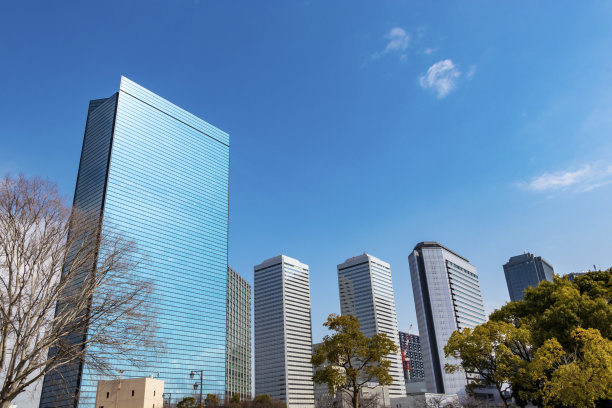 办公区内高楼林立，天空湛蓝图片下载