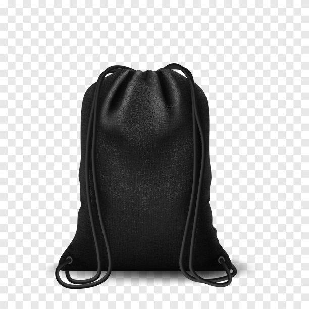 黑色模拟背包包，牵引绳孤立在白色背景。空白模板袋，现实的矢量模型。图片下载