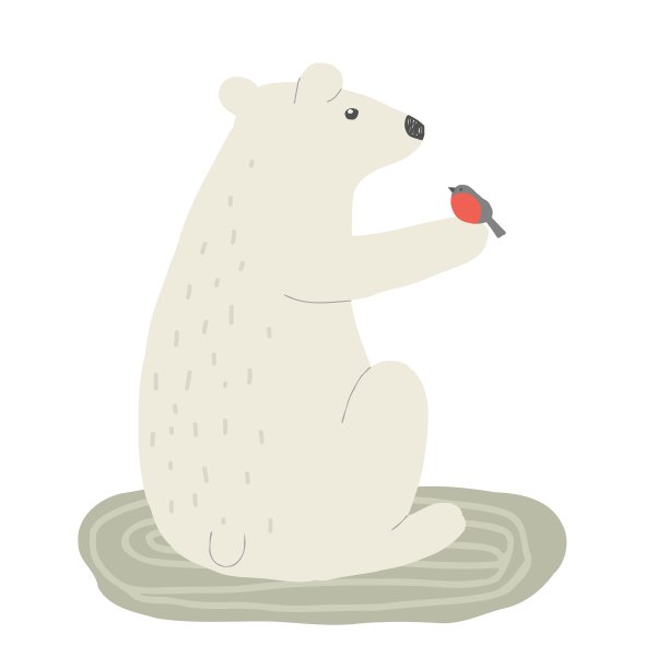 手绘北极熊和红腹灰雀。图片下载