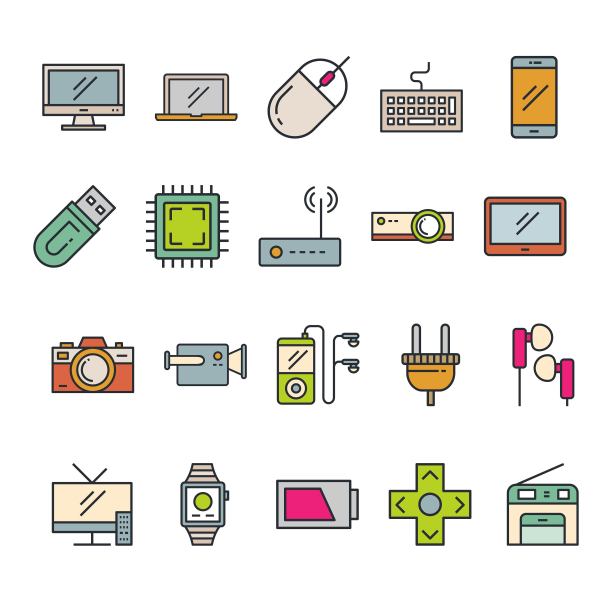 科技产品及电子图标集。矢量插图。图片下载