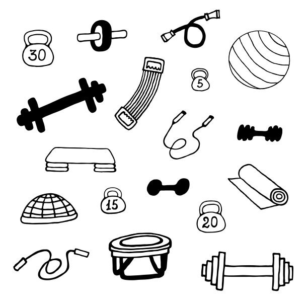 运动器材的矢量元素。健身房的象征。图片下载