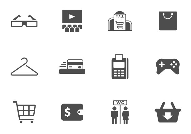 购物中心黑色矢量图标孤立在白色。购物中心图标设置为web，移动应用程序，UI设计和打印图片下载