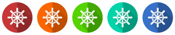 方向盘图标设置，红色，蓝色，绿色和橙色平面设计网页按钮隔离在白色背景，矢量插图图片下载