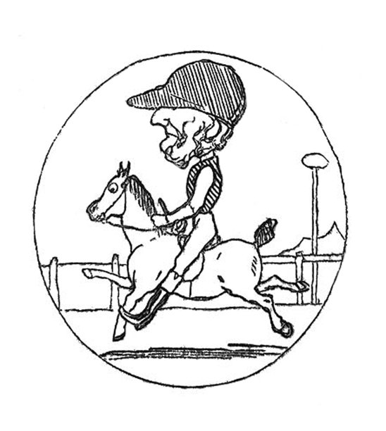 英国讽刺漫画，漫画，漫画，漫画-一个人有一个非常大的头骑着一匹小马图片下载