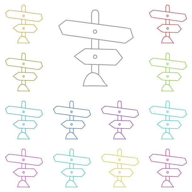 多色路标图标。简单的细线，营地图标的轮廓矢量UI和UX，网站或移动应用程序图片下载