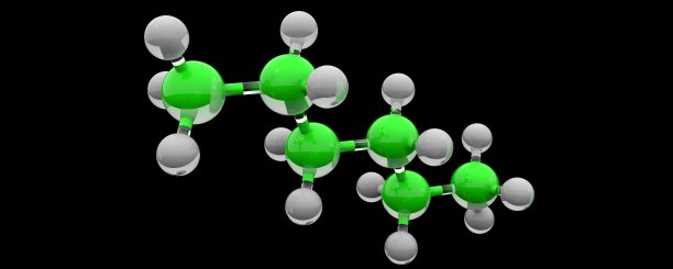 己烷分子的三维绿色玻璃结构图片下载