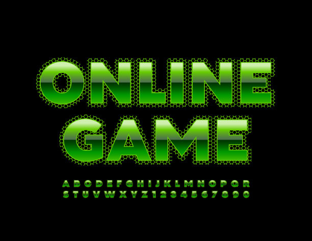 矢量科技标志在线游戏。绿色字母和数字集图片下载