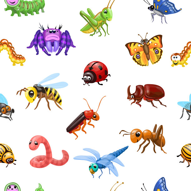 无缝图案有甲虫、卡通昆虫图片下载