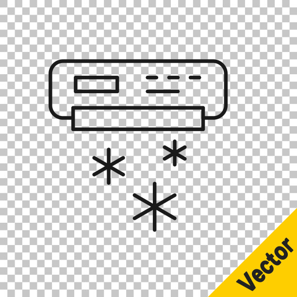 黑线空调图标隔离在透明背景上。分体式空调。冷、冷气候控制系统。向量图片下载