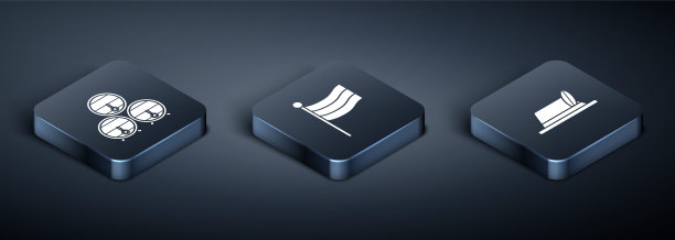 设置等距木桶架上的stopcock，啤酒节帽子和德国国旗图标。向量图片下载