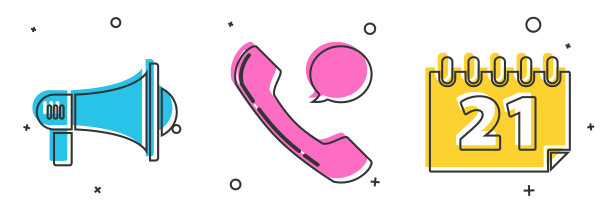 设置扩音器，电话听筒和语音气泡聊天和日历图标。向量图片下载