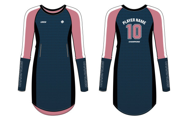 超大长下摆女子运动t恤运动衫，穆斯林女子运动上衣t恤运动衫设计概念插图在矢量模板适合女孩和女士为无挡板篮球，足球，排球，网球，羽毛球运动衫。伊斯兰运动制服套装图片下载