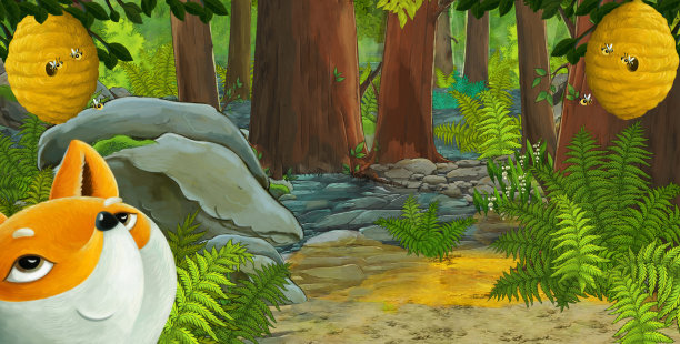 卡通场景与友好的动物在森林-插图图片下载
