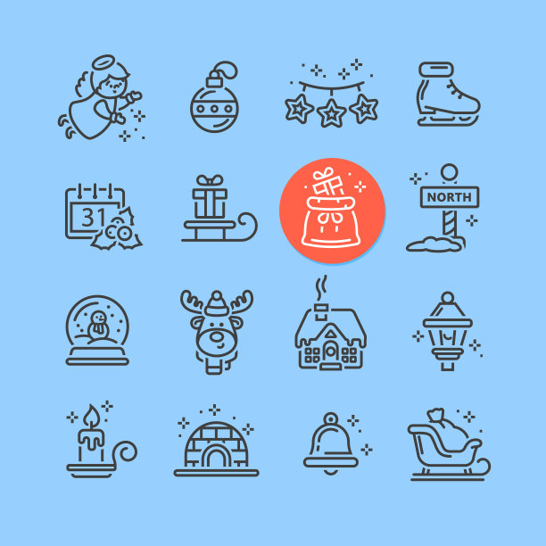 一套圣诞图标的设计和装饰图片下载