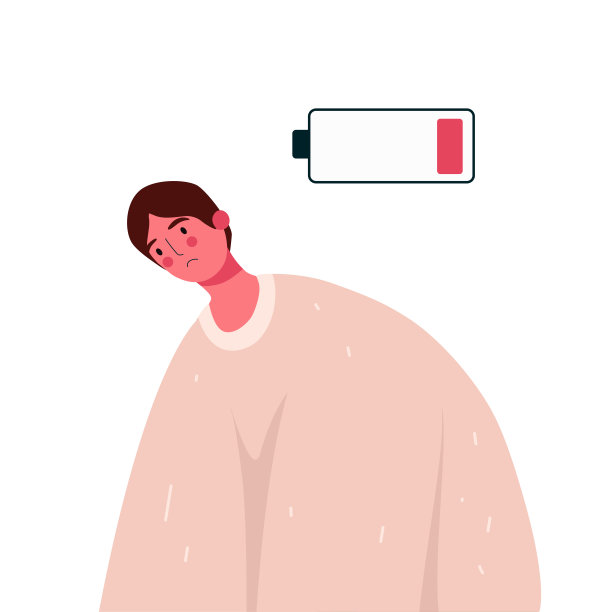 情绪耗尽，电量不足的人。劳累过度的年轻人感到筋疲力尽。艰苦的工作。心理障碍，观念冷漠。期限，压力，抑郁和疲劳的概念。矢量插图。图片下载