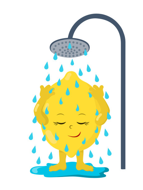 可爱的卡哇伊柠檬在淋浴时闭着眼睛图片下载