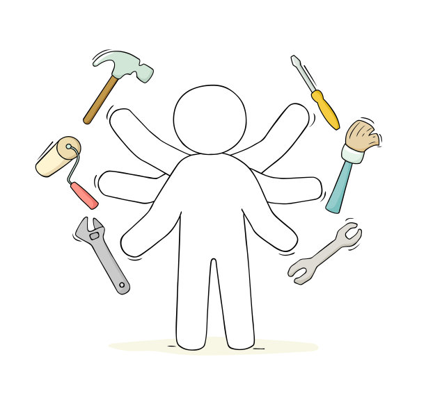 工友使用工具的草图。图片下载