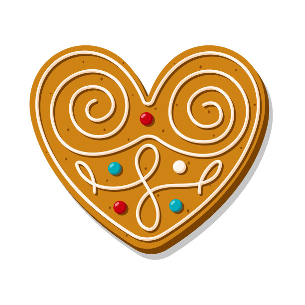 圣诞姜饼心是用釉装饰的。心形的节日饼干。浪漫的矢量插图情人节，婚礼，烹饪，浪漫，爱情等。图片下载