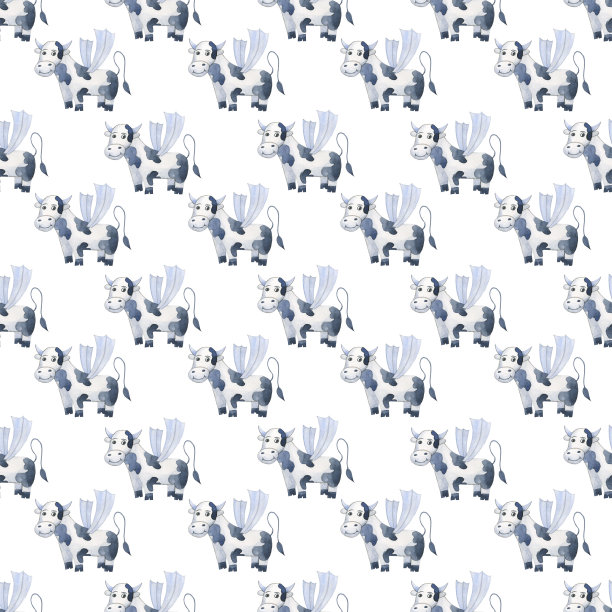 奶牛飞上白底无缝图案图片下载