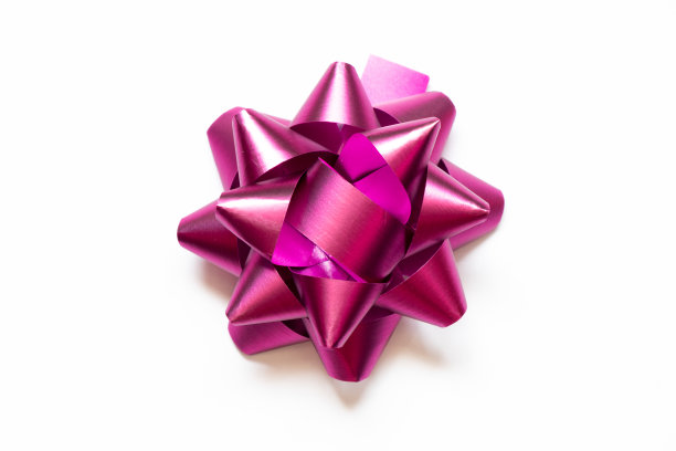 白色纸张背景上的紫色丝带蝴蝶结横幅图片下载