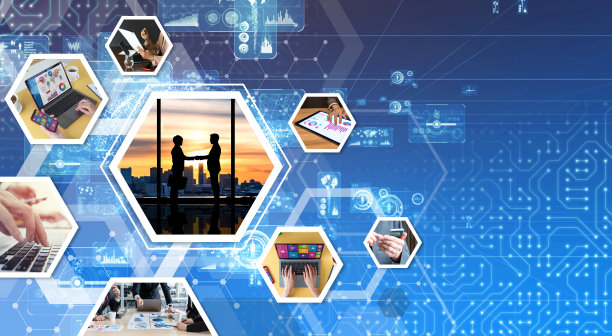 通信网络的概念。数字转换。图片下载