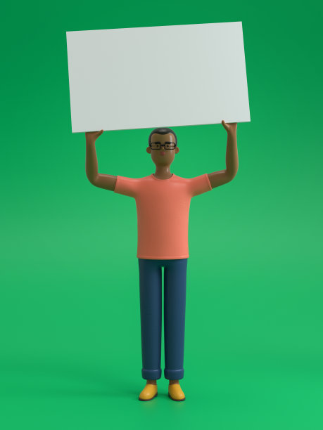 卡通人物举着空白的白色标语牌图片下载